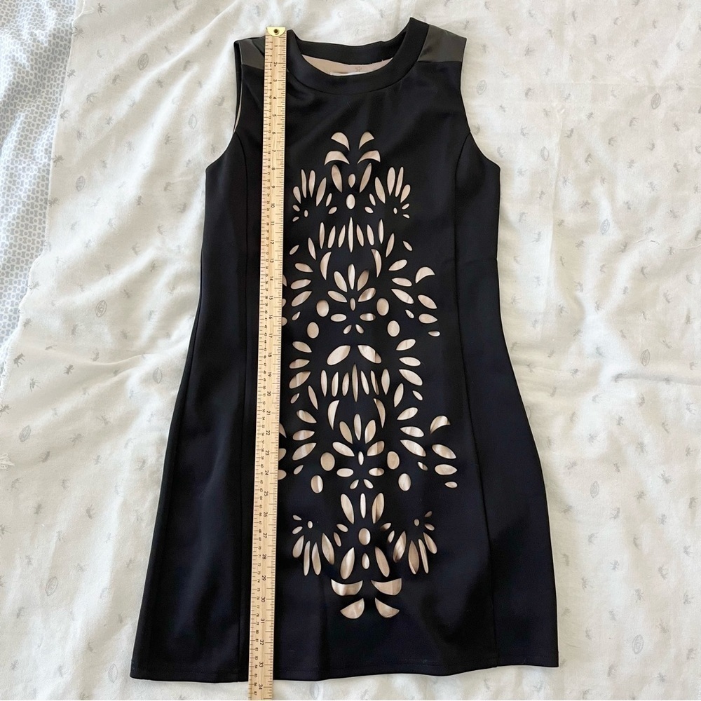 Papillon Black Dress with Laser Floral Cutouts - LBD, Mini, A-line, Size Small - Picture 13 of 16